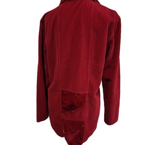 J.Jill Red Corduroy Button down L/S tunic with velveteen back panel  - size S - Picture 3 of 7